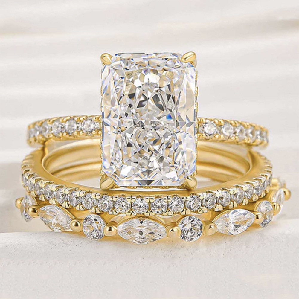 S925 Sterling Silver Super Shiny Ice Flower Cut Zircon Ring Suit