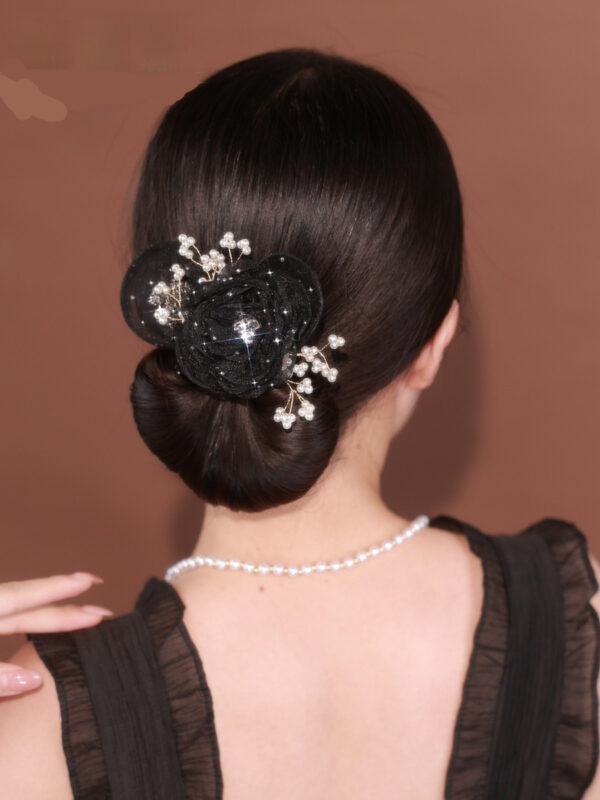 Starry Sky Flower Style Updo Topknot Hair Clip Black Exquisite Headdress - Image 9
