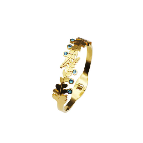 Women's All-match Fashionable Stainless Steel Leaf Diamond Bracelet - Image 7