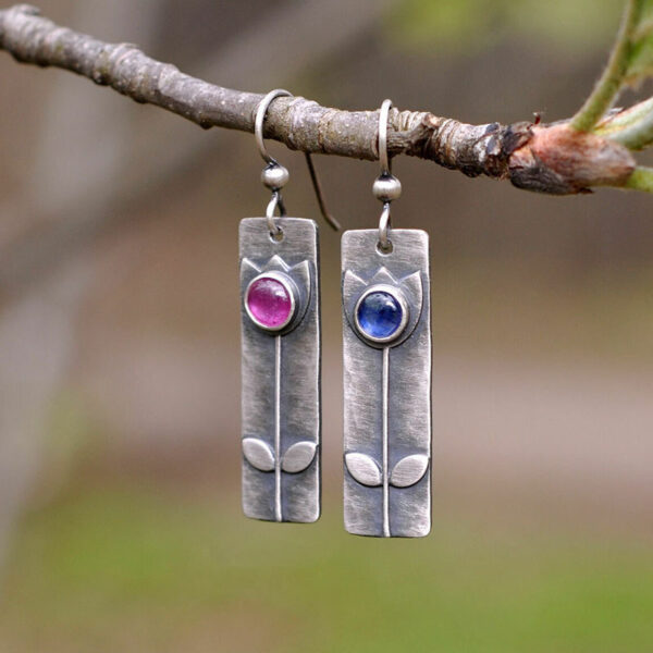 Antique Antique Finish Red Sapphire Earrings - Image 4
