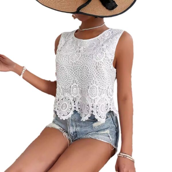 Short Solid Color Lace Casual Bottoming Shirt - Image 4