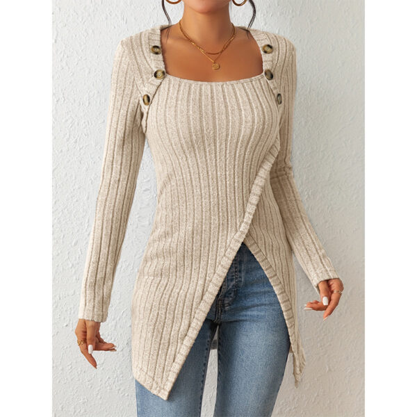 Woman Square-neck Off-shoulder Slit Sweater - Image 10
