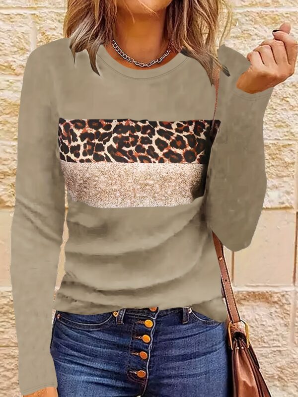 Women's Simple Casual Printing Long Sleeved Fitted T-shirt - Image 9
