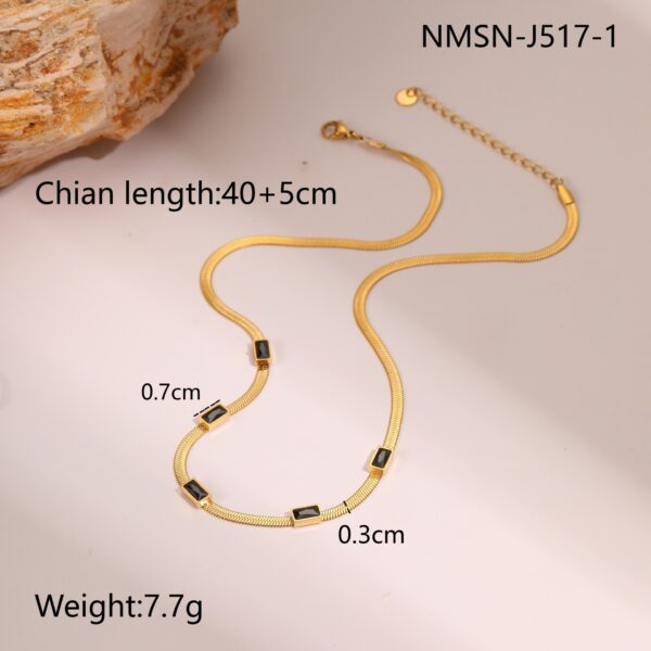 RETRO Geometric Square Zircon Necklace Stainless Steel Necklace Chain Like Flat Snake - Image 10