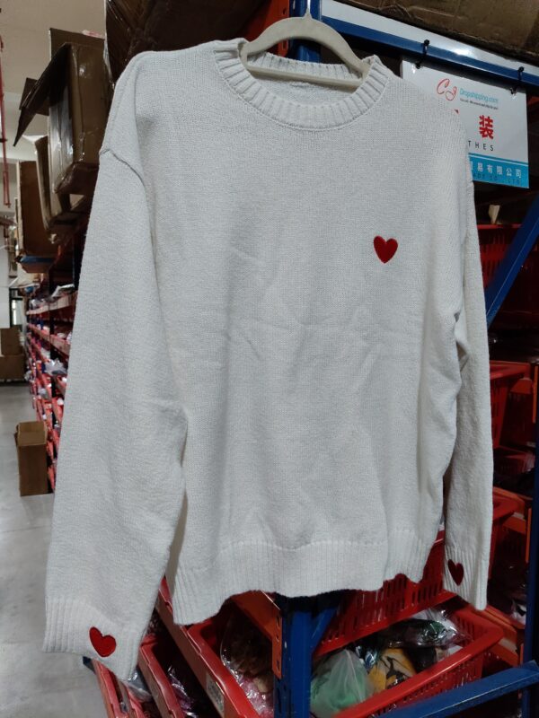 Love Embroidered Crew Neck Sweater Pullover Sweater - Image 2