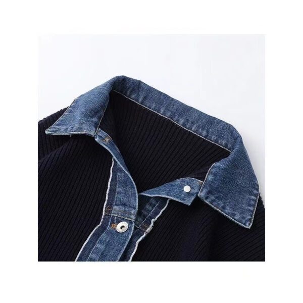 Women's Denim Patchwork Knitting Coat Top - Image 2