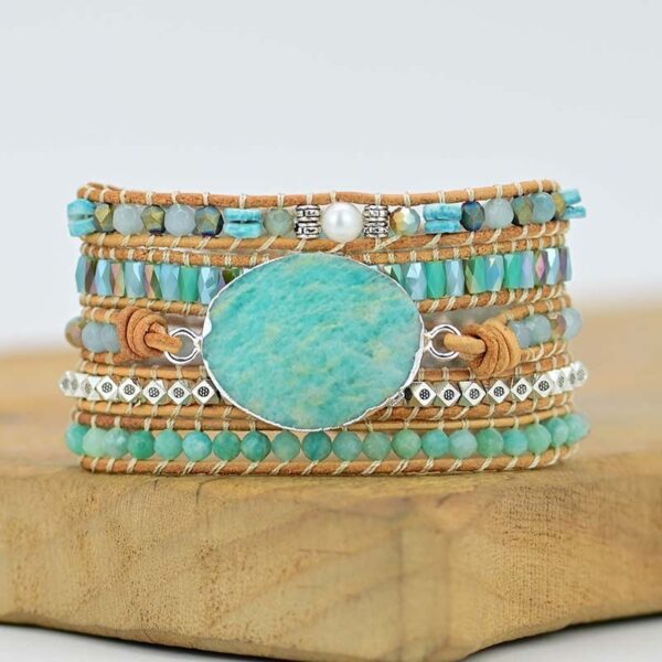 Cut Angle Tianhe Stone Cowhide Woven Bracelet - Image 5