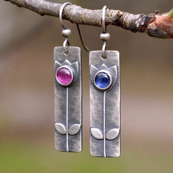 Antique Antique Finish Red Sapphire Earrings