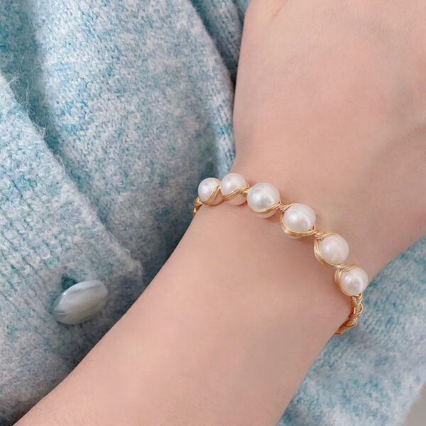 Freshwater Near-round Pearl Bracelet 14K Electroplating Handmade Winding - Image 2
