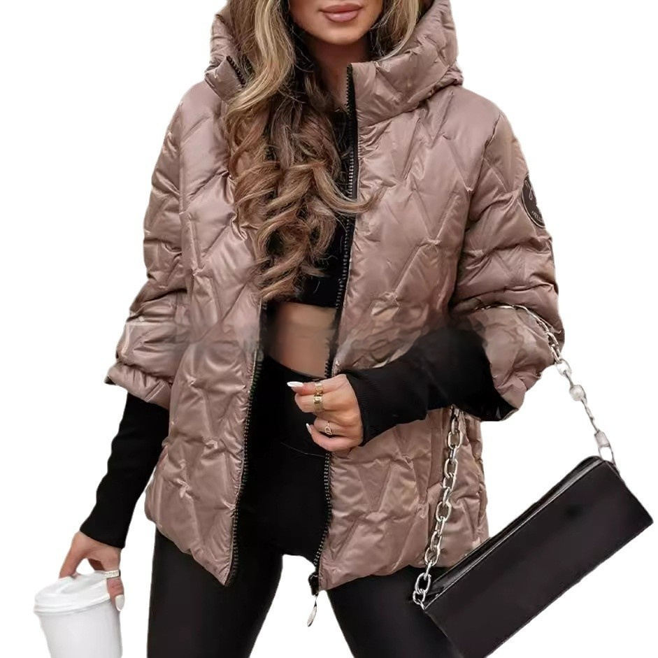 Fashion Hooded Fashion Loose-fitting Long Sleeves Patchwork Cotton Jacket Coat - Image 3