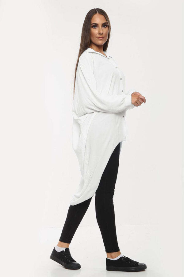 High-Low Oversized Button Long Top Shirt Dress With Hem And Long Sleeves - Image 6
