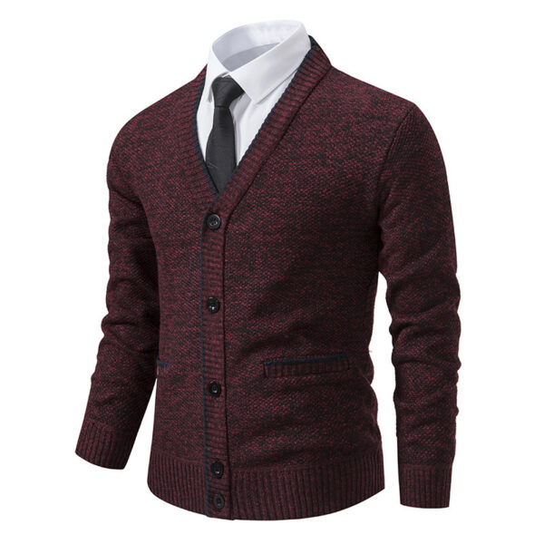 Casual Fleece-lined Cardigan Long Sleeve Youth Stand Collar Sweater Men's Cardigan Coat - Image 3