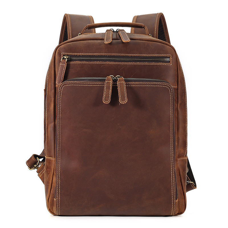 Backpack Men's Crazy Horse Leather Large Capacity - Image 2