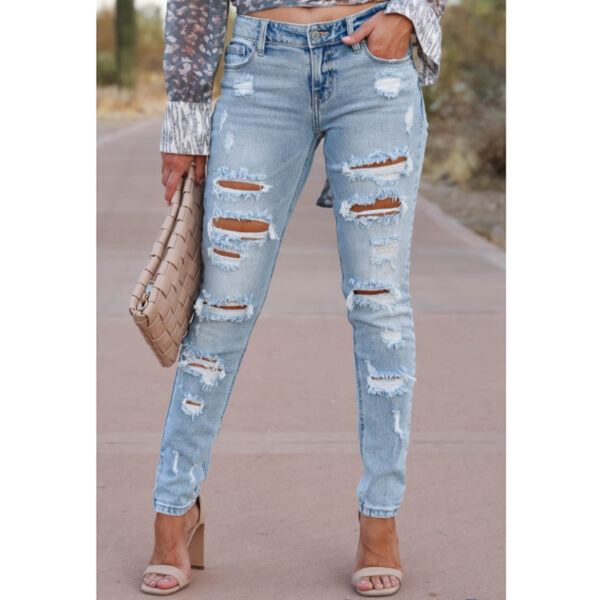 Women's Skinny Pants Cotton Trousers With Holes - Image 3