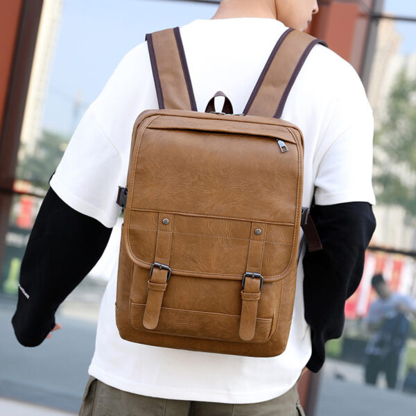 High School Men's Leather Bag Retro Backpack - Image 4