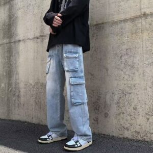 Cargo Jeans Men's Distressed Straight Loose Pants