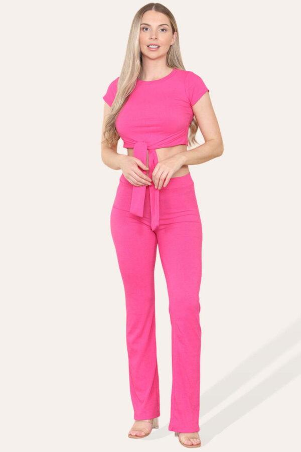 Ribbed High Neck Zipper Collar Jumpsuit Front Unitard Set - Image 5