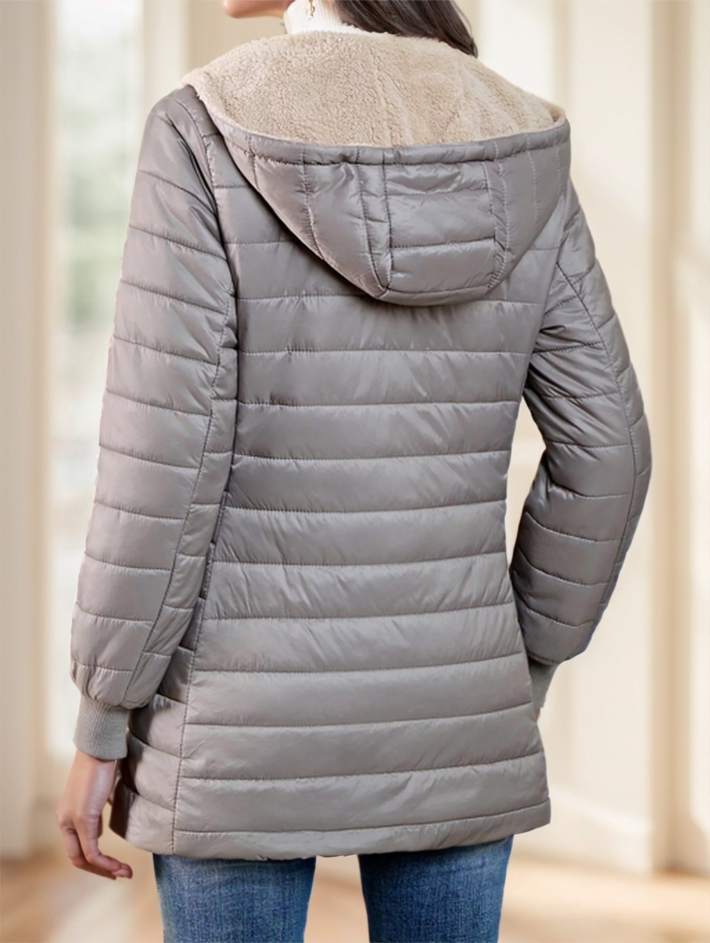 Aveloria Modichic Casual Versatile Solid Color Fleece Hooded Padded Padded Coat - Image 5