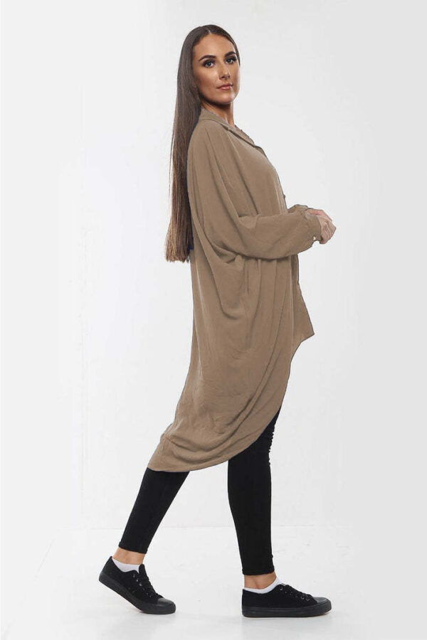High-Low Oversized Button Long Top Shirt Dress With Hem And Long Sleeves - Image 10