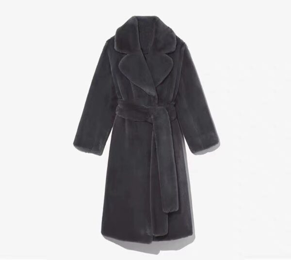 Artificial Fur Coat Suit Collar Cotton Coat Thickened Long Section Plush Trench Coat - Image 2