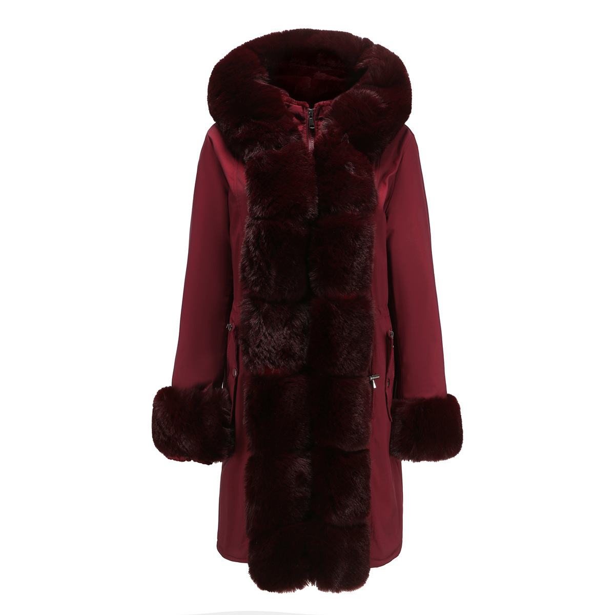Women's Cotton-padded Coat Detachable Fur Collar Mid-length Long Sleeve Parka - Image 2