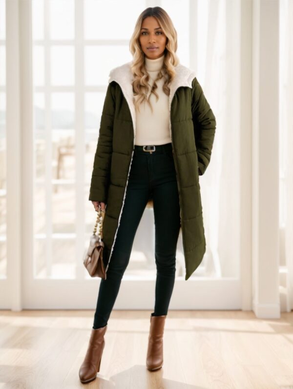 Women's Winter Long Sleeve Zip Up Hooded Cotton Padded Coat - Image 3