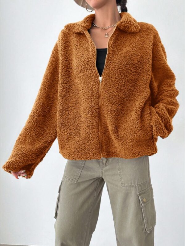 Women's Regular Fit Teddy Fleece Drop Shoulder Jacket - Image 6