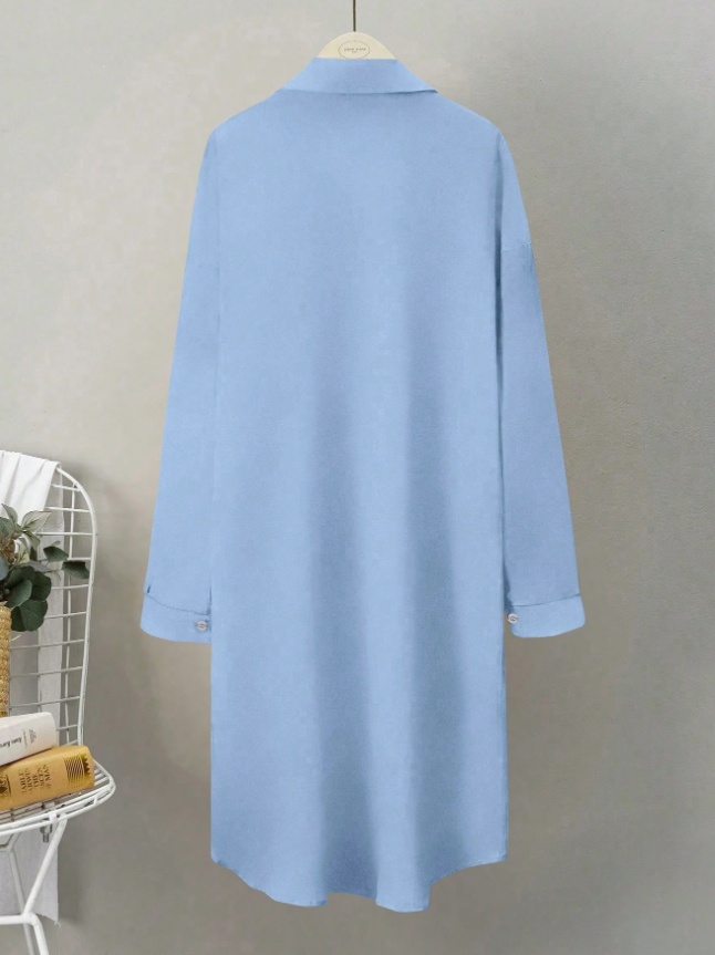 Pleated Long Button Down Dropped Shoulder Women Shirt - Image 4