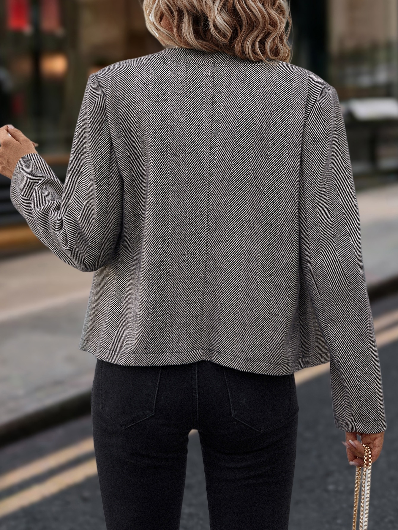 Spring And Autumn Leisure, Commuter Outfit, Herringbone Coat, Round Neck Long Sleeve Slim Jacket, Double-breasted Metal Buttons, - Image 3