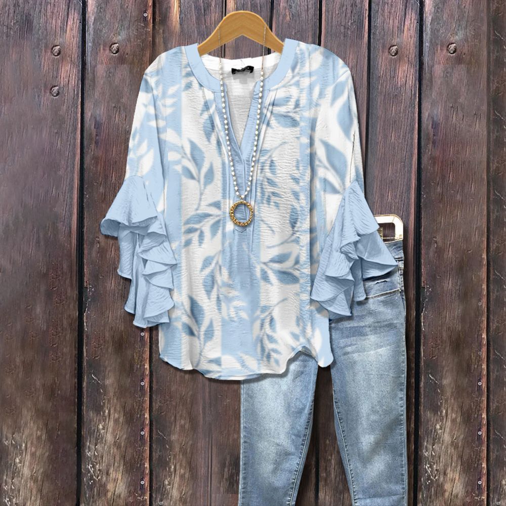 Women's V-neck Fashion Lotus Sleeve T-shirt - Image 10