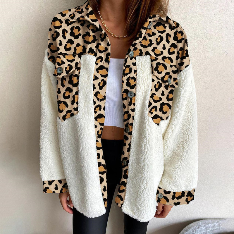Ladies Fleece Jacket Leopard Print Plush - Image 4