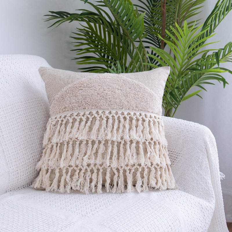 Tufted Throw Pillow Moroccan Fringed Waist Pillow Case - Image 5