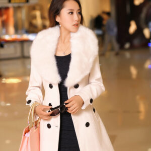 Mid-length Winter Coat With Woolen Collar And Double-breasted Coat
