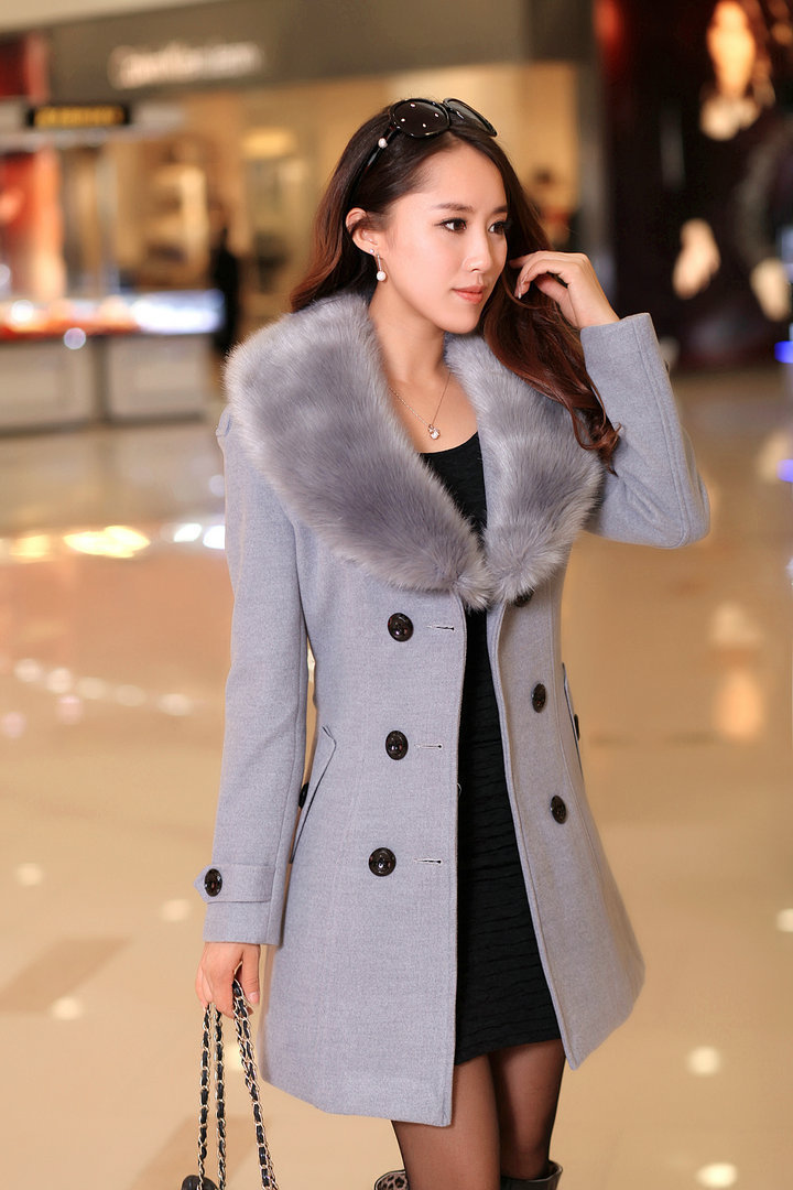 Mid-length Winter Coat With Woolen Collar And Double-breasted Coat - Image 4