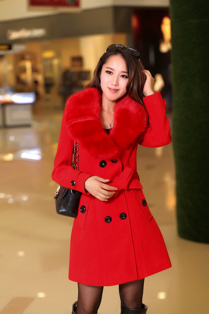 Mid-length Winter Coat With Woolen Collar And Double-breasted Coat - Image 7