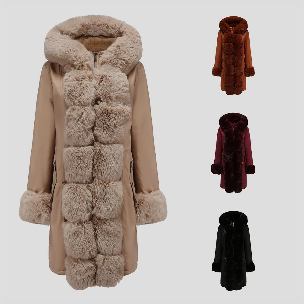 Women's Cotton-padded Coat Detachable Fur Collar Mid-length Long Sleeve Parka - Image 9