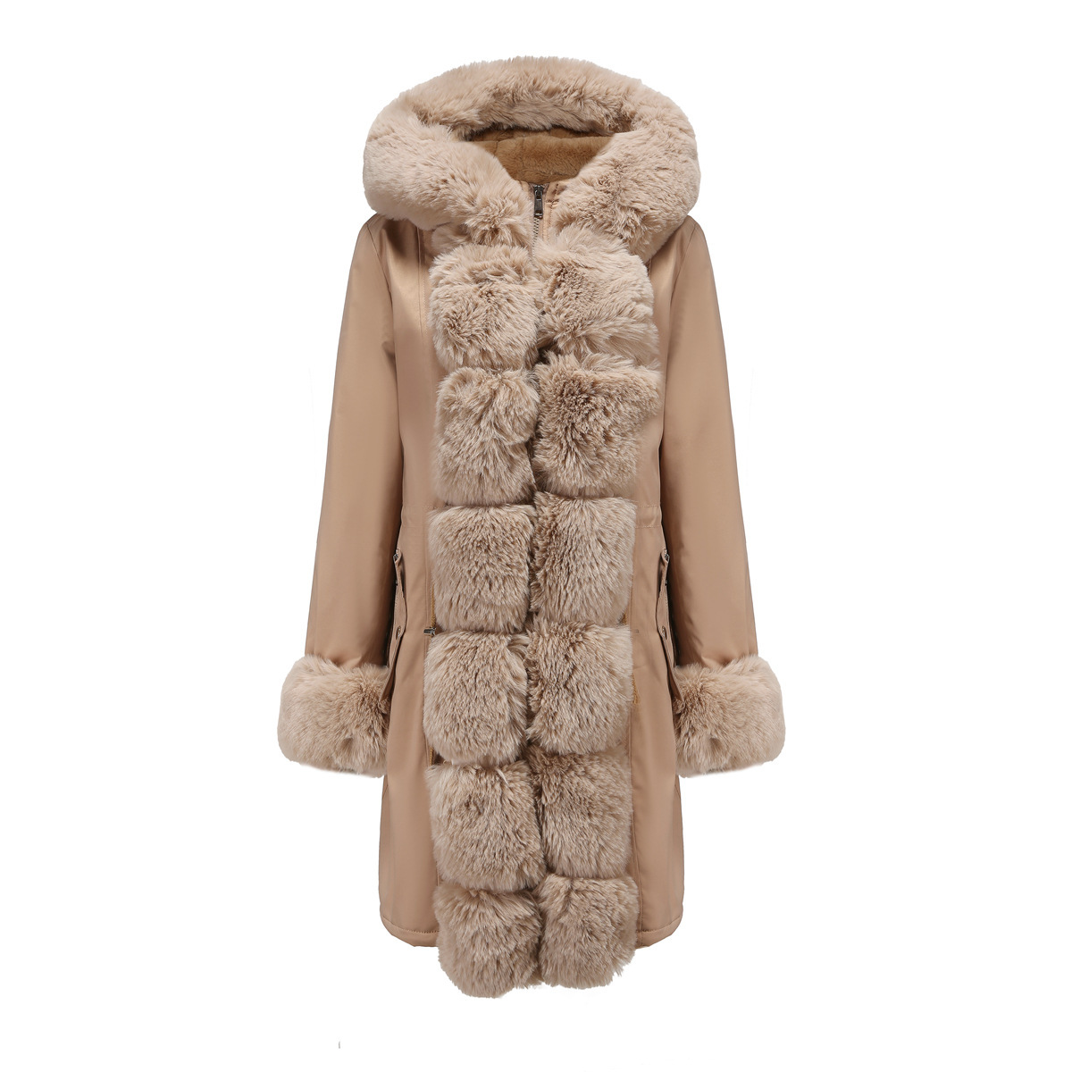 Women's Cotton-padded Coat Detachable Fur Collar Mid-length Long Sleeve Parka - Image 10