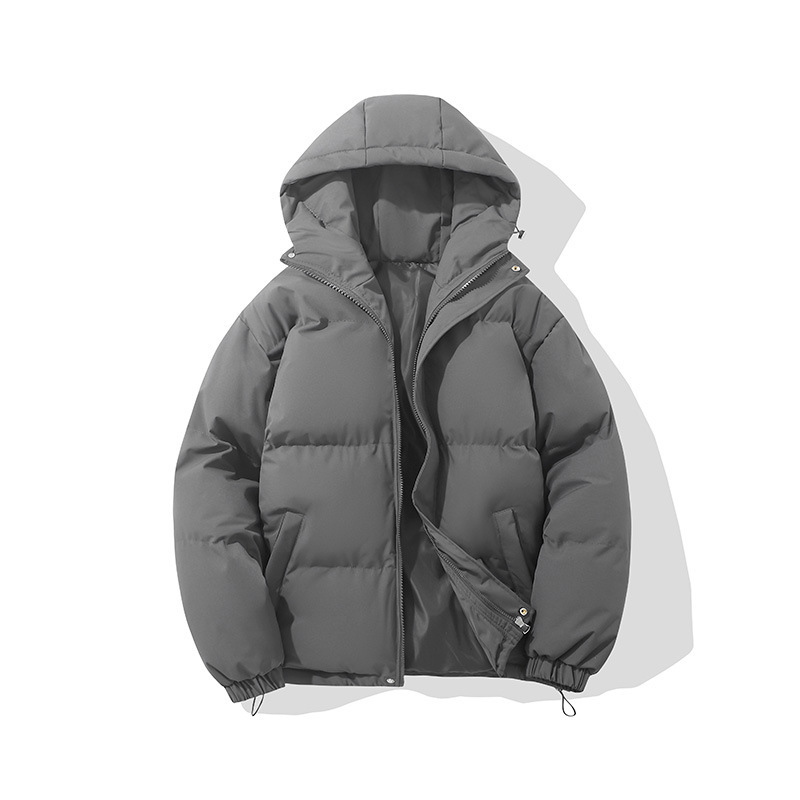 Zipper Solid Color Hooded Padded Jacket - Image 7
