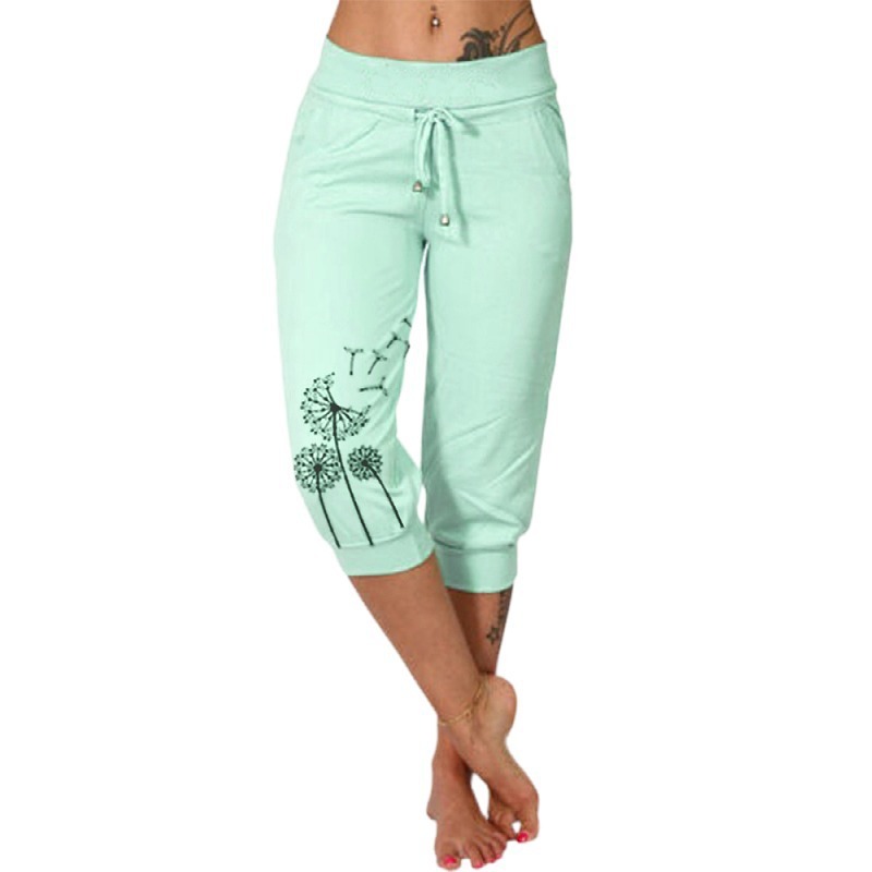 Casual Fashion Printing Loose High Waist Lace-up Cropped Pants - Image 4