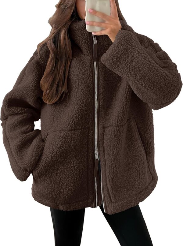 Winter Lapel Zip-up Coat With Pockets Casual Fashion Solid Fleece Jacket Fall Spring Long Sleeve Women's Clothing - Image 2