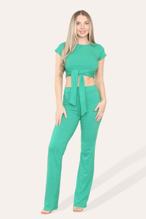Ribbed High Neck Zipper Collar Jumpsuit Front Unitard Set - Image 2