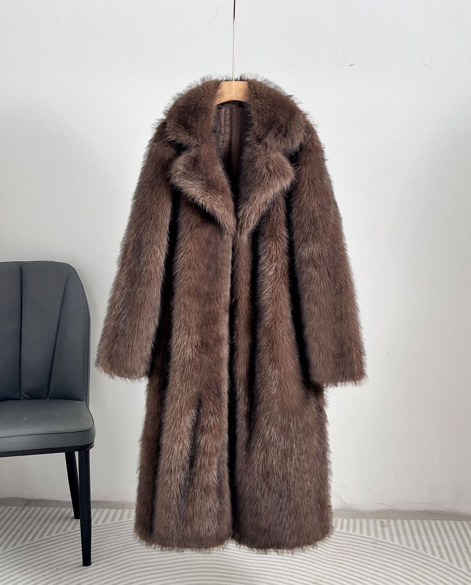 Autumn And Winter Extended Imitation Fur Coat Overcoat - Image 5