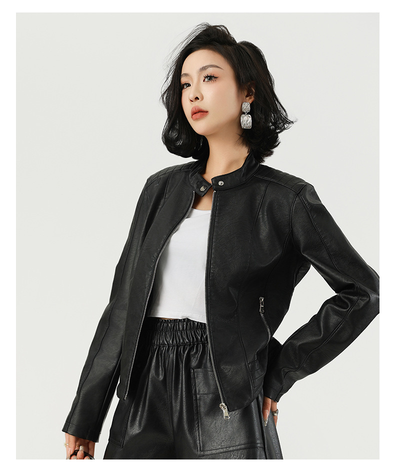 Women's Leather Jacket Locomotive Style Leather Coat Leather Jacket - Image 5