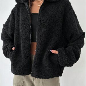 Women's Regular Fit Teddy Fleece Drop Shoulder Jacket