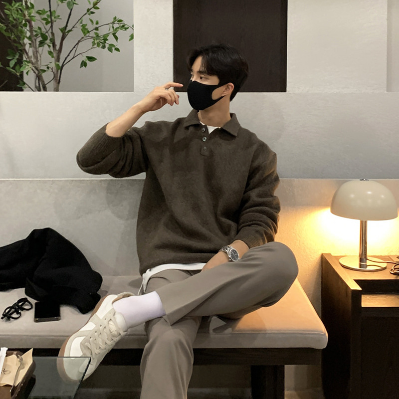 Polo Collar Sweater Men's Autumn And Winter Long Sleeve Lapel Knitwear - Image 3