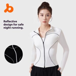 Reflective Motion Outdoor Casual Stand Collar Windproof Yoga Jacket For Women