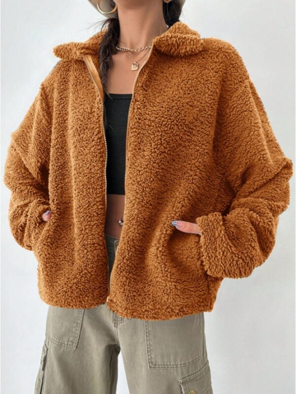 Women's Regular Fit Teddy Fleece Drop Shoulder Jacket - Image 3