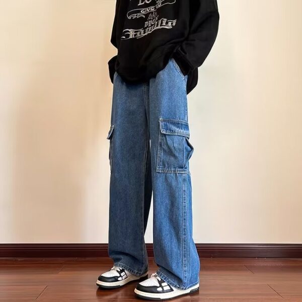 American High Street Fashionable Fashion Wide-leg Men's Loose Lace-up Jeans - Image 5