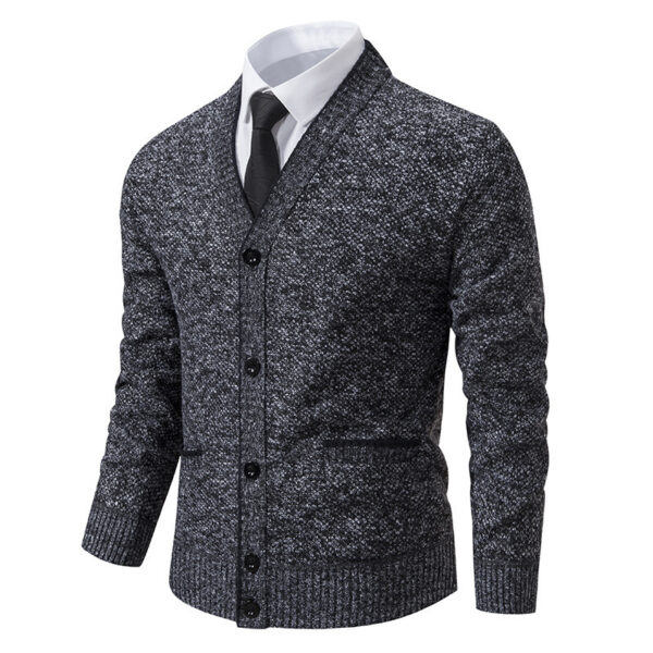 Casual Fleece-lined Cardigan Long Sleeve Youth Stand Collar Sweater Men's Cardigan Coat - Image 6