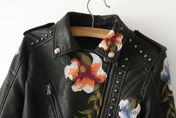Embroidered studded leather jacket - Image 3